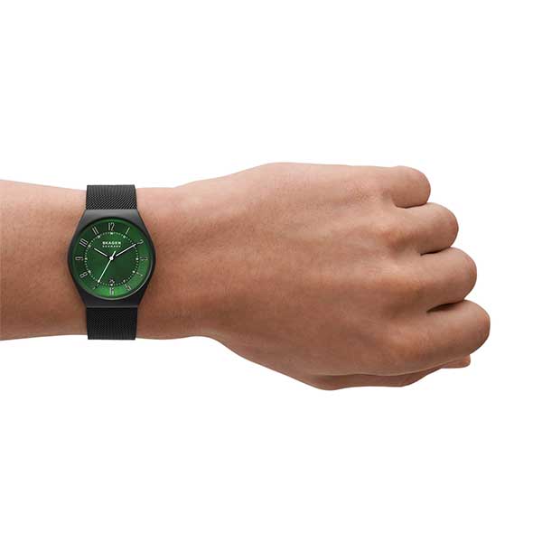 Skagen Grenen Three-Hand Date Midnight Stainless Steel Mesh Watch (SKW6857)