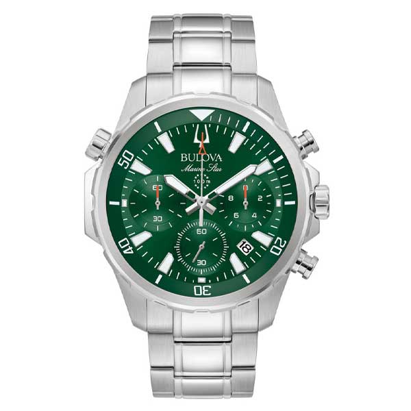 Bulova Green Dial Marine Star Stainless Steel Men's Watch (96B396)
