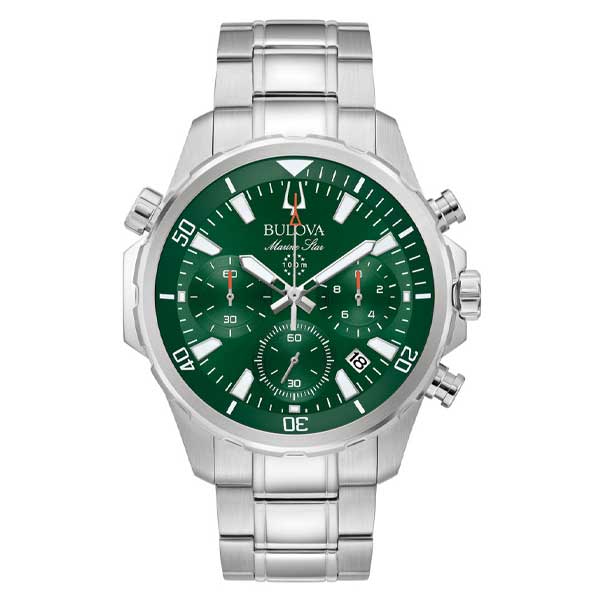 Bulova Green Dial Marine Star Stainless Steel Men's Watch (96B396)