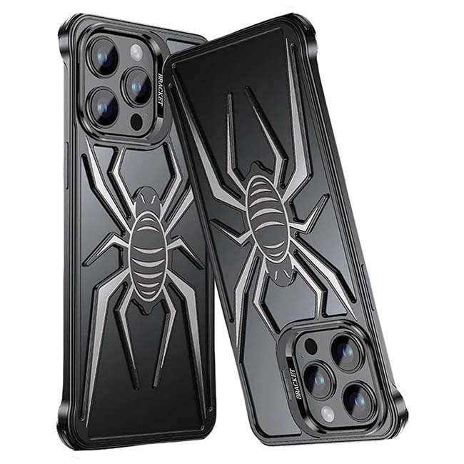 Pop Phones Metal Spider Hollow Case (Suits iPhone 15 Pro Max) - Black/White - POP Phones, New Zealand