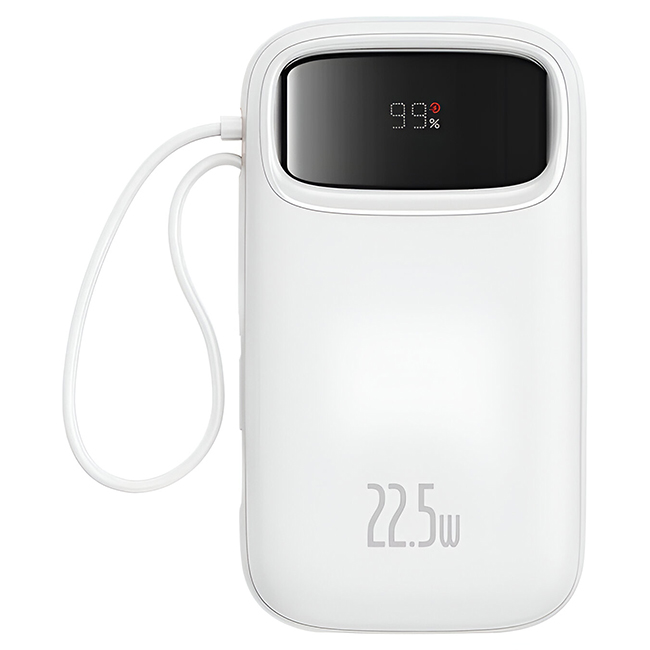 Baseus QPow2 10000mAh Dual-Cable Digital Display Fast Charge Power Bank 22.5W - White - POP Phones, New Zealand